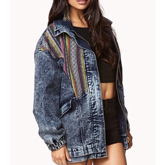 Forever 21 Jackets & Blazers - Aztec Southwestern Print Oversized Jean Jacket F21